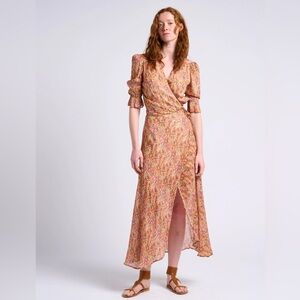 Berenice Floral Pastel Wrap Maxi Dress Robe Longue Portefeuille Size 34